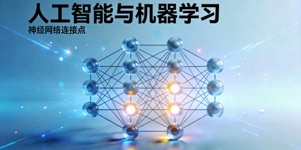 人工智能与机器学习概念图，展示神经网络连接点